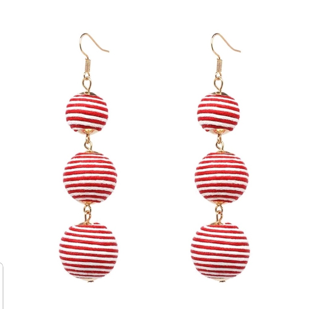 Bohemian Triple Ball Tassel Earring Red + White